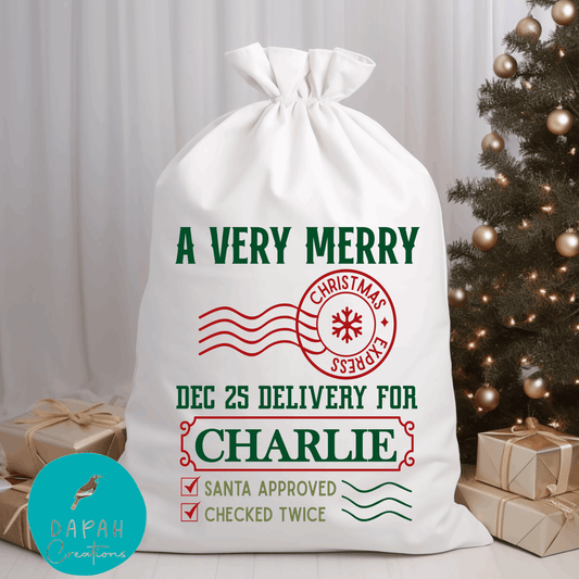 A Very Merry Personalised Custom Santa Sack - DAPAH Creations