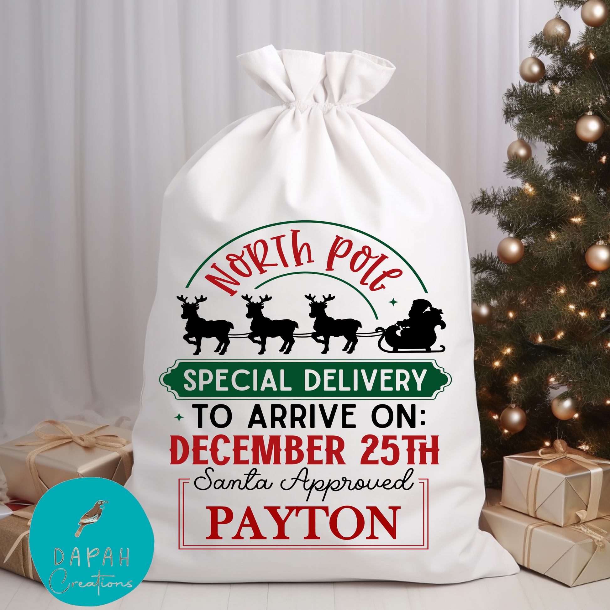 North Pole Special Delivery Personalised Custom Santa Sack - DAPAH Creations