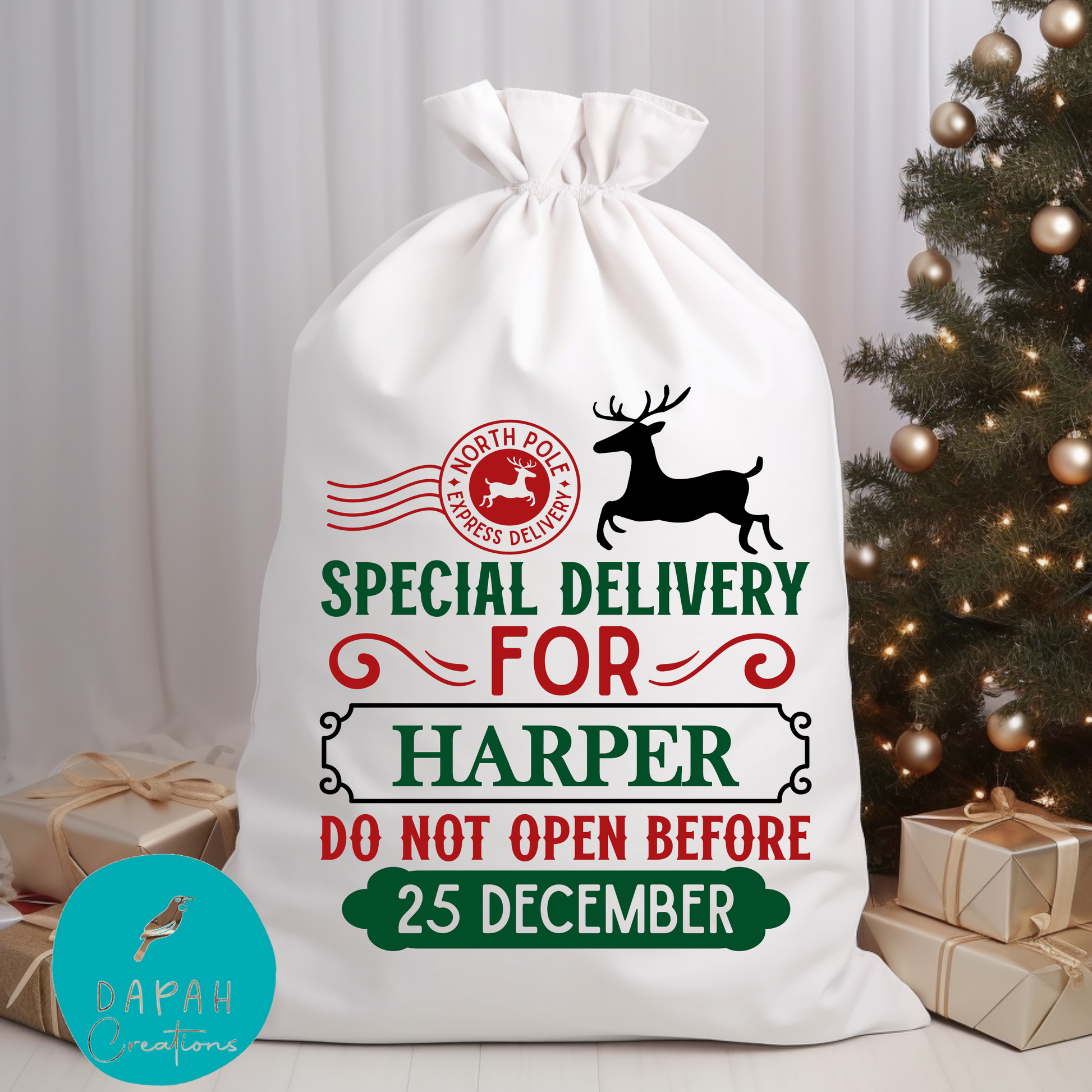 Special Delivery - North Pole Express Personalised Custom Santa Sack - DAPAH Creations