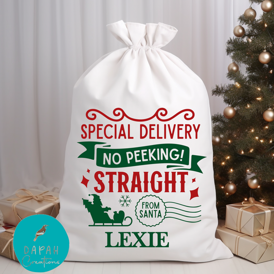 Special Delivery No Peeking Personalised Custom Santa Sack - DAPAH Creations