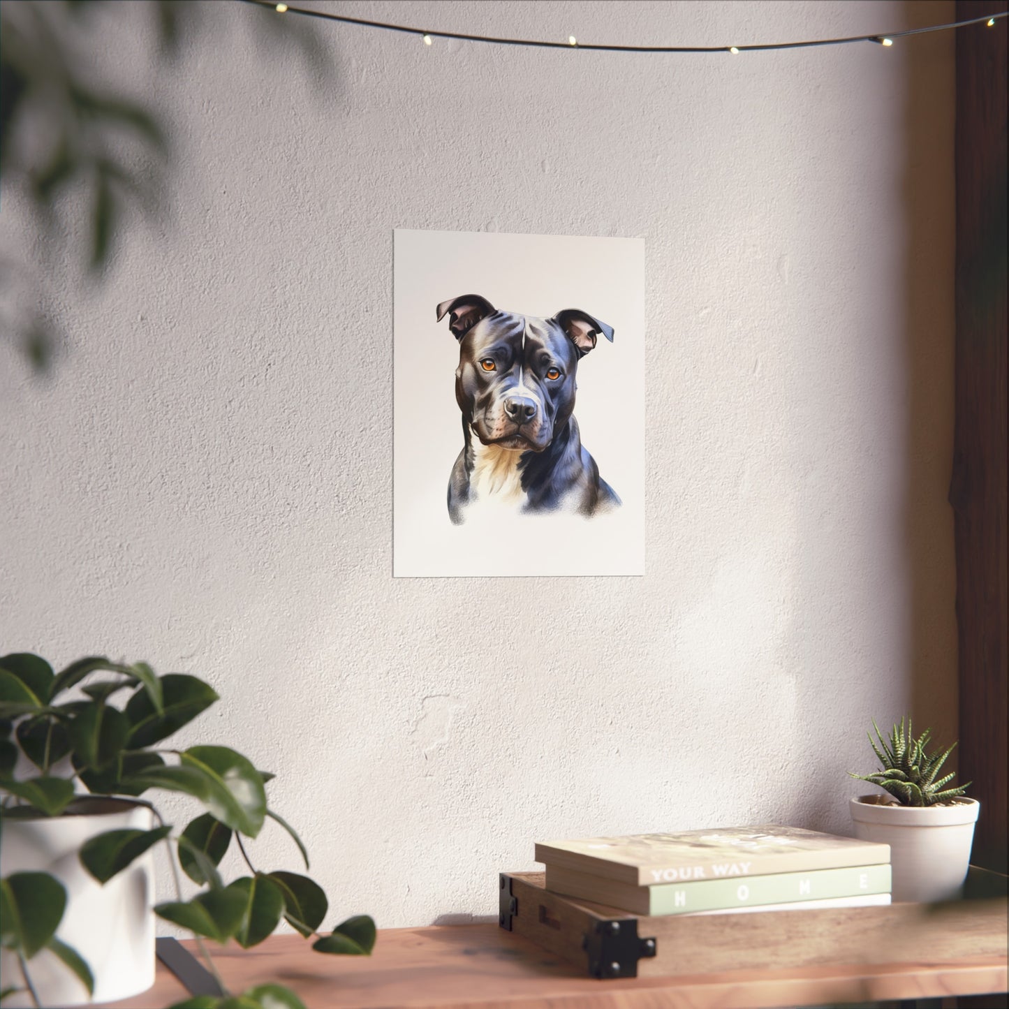 Blue Staffordshire Bull Terrier Dog Water Colour Metal Wall Art