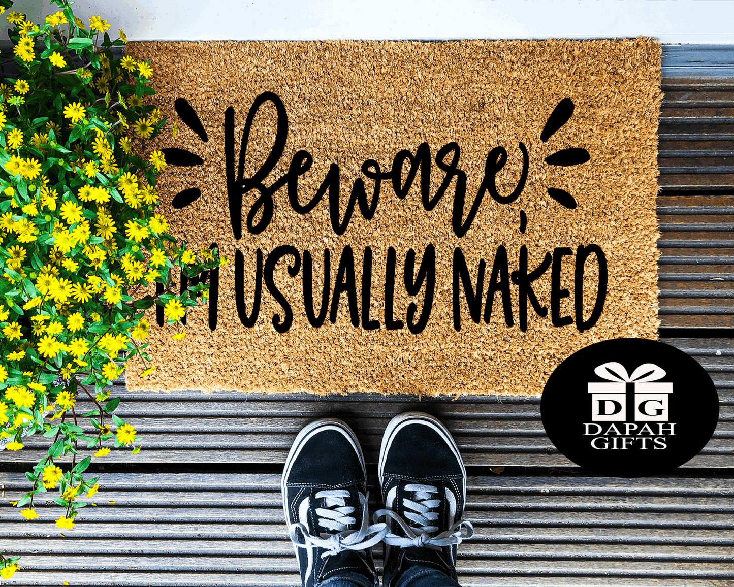 Beware I'm usually naked - Coir Doormat - DAPAH Creations