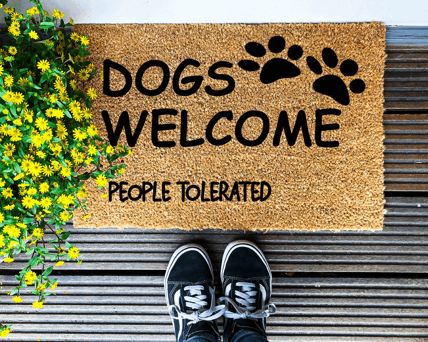 Dogs welcome, people tolerated - Coir Doormat - DAPAH Creations