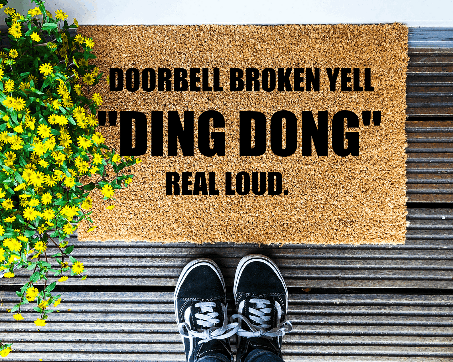 Doorbell broken yell DING DONG really loud - Coir Doormat - DAPAH Creations