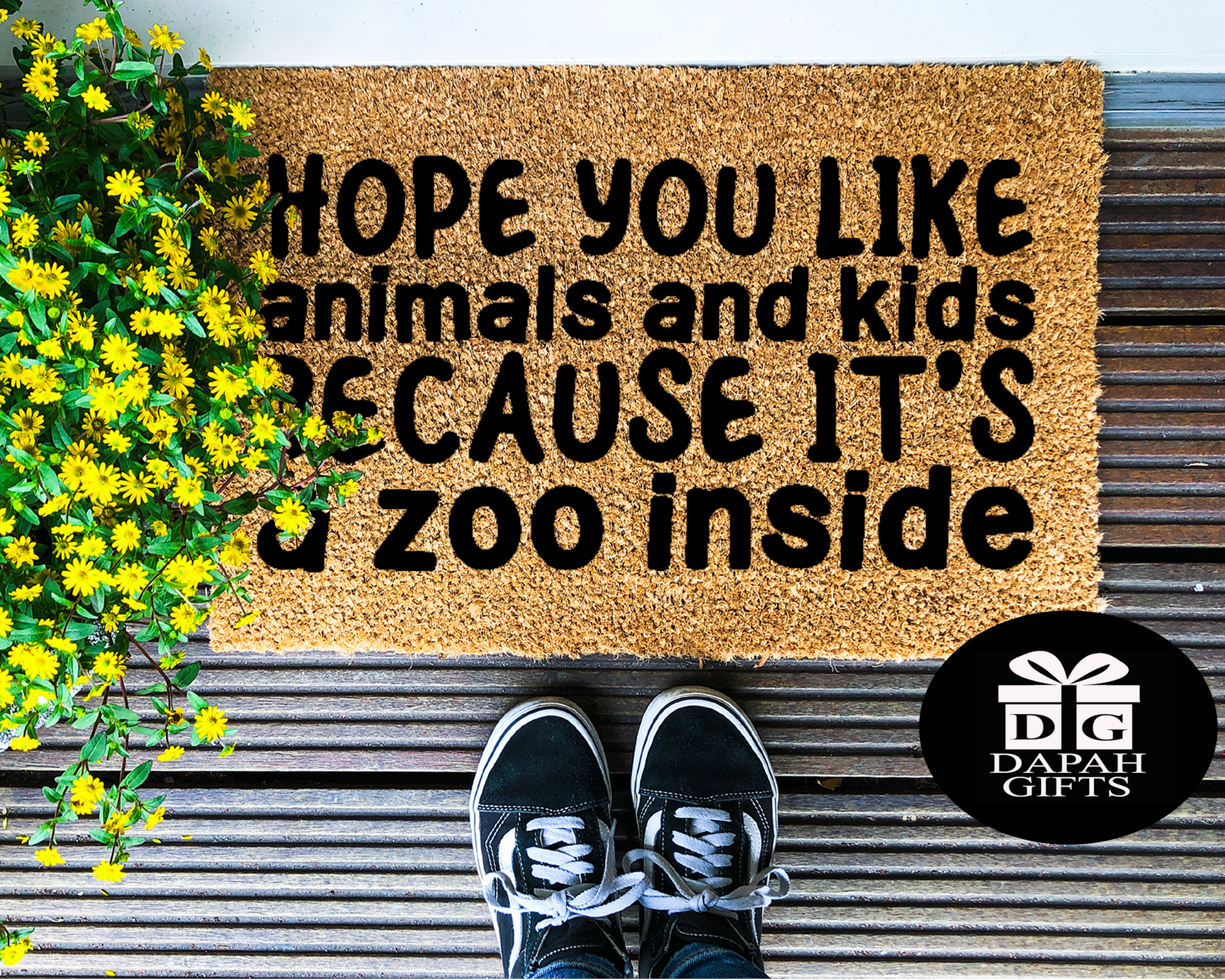 Hope you like animals and kids because it's a zoo in here - Coir Doormat - DAPAH Creations