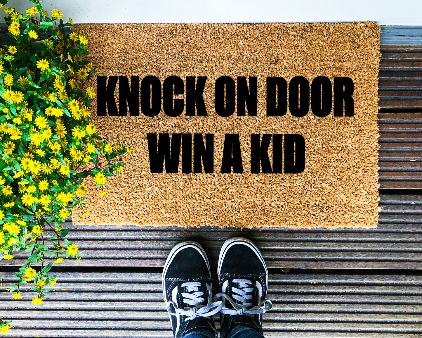 Knock on door, win a kid - Coir Doormat - DAPAH Creations