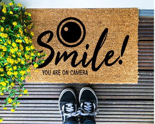 Smile!  You are on Camera - Coir Doormat - DAPAH Creations