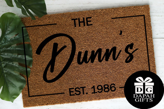 The [CUSTOM NAME] Est. [CUSTOM YEAR] - Coir Doormat - DAPAH Creations