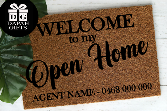 Welcome to my Open Home - [CUSTOM NAME] [ CUSTOM NUMBER] - Coir Doormat - DAPAH Creations